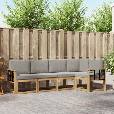 Set vanjskih sofa s jastukom, 5 kom, bijela i svjetlosiva