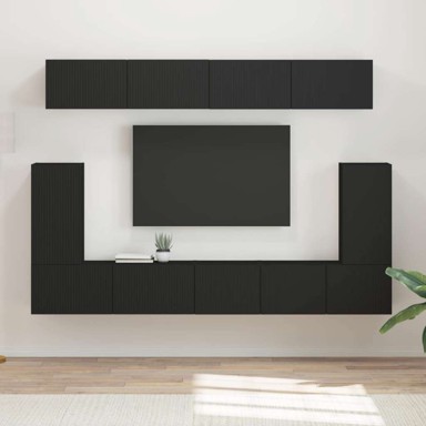 Set zidnih TV komoda 5 kom, konstruirano drvo, crni