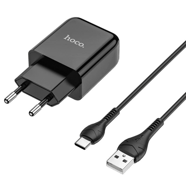 HOCO Kućni punjač N2, USB priključak, Type-C kabel, 2,1 A, 10,5 W, crna