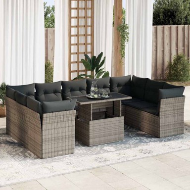 10-dijelni set vrtnih sofa od poliratana s jastucima sivi