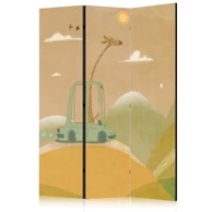 Paravan - Dreamy Traveler - Žirafa koja vozi automobil tijekom prekrasnog sunčanog dana, 135 x 172 cm, akustični