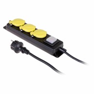 AWTOOLS Produžni kabel za radionicu crni 3 utičnice 5,0 m s uzemljenjem, prekidač IP44 3 x 1,5 mm