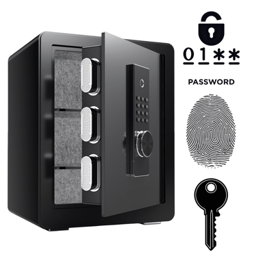 NIKCORP Biometrijski kućni sef, otisak prsta i šifra, dimenzije 45 x 38 x 30 cm, čelik, crna