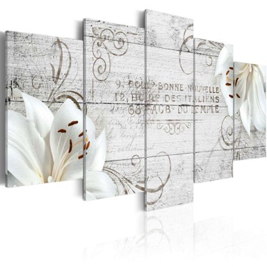 Slika White lilies on wood 100x50