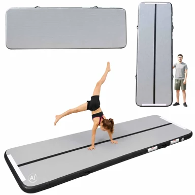 Gimnastička strunjača na napuhavanje, s pumpom, 400 × 100 × 10 cm, siva