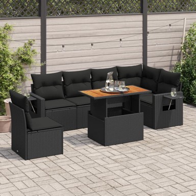 7-dijelni set vrtnih sofa od poliratana s jastucima crni