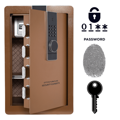 NIKCORP Biometrijski kućni sef, otisak prsta i šifra, dimenzije 60 x 38 x 33 cm, čelik, alarm, polica, smeđa