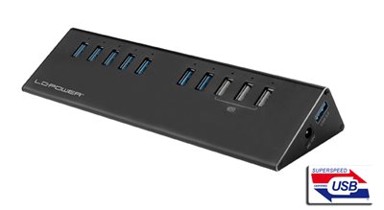 LCPOWER USB hub LC-HUB-ALU-2B-10, USB 3.0 na 7x USB 3.0 + 3x USB za punjenje, napajanje