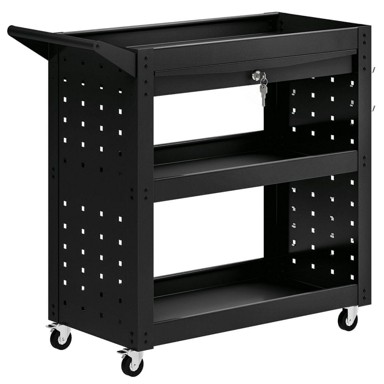 HOMESTAR Kolica za alat s 3 razine, ladicom i pločama za alat, 78 x 35 x 73 cm, crna