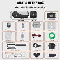 VEVOR Dizelski grijač zraka 8 kW, 12 V, LCD i daljinski, prigušivač, bijela