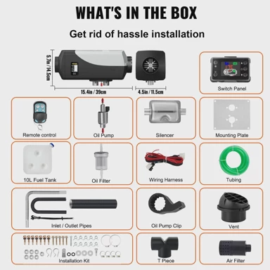 VEVOR Dizelski grijač zraka 8 kW, 12 V, LCD i daljinski, prigušivač, bijela