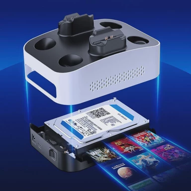 GRAUGEAR Kućište za tvrdi disk G-3506-CG, za 3.5-inčne diskove, kompatibilno s PS5, USB-C, stanica za punjenje kontrolera, do 6 Gbps