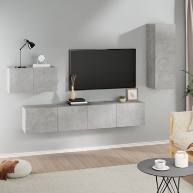 4-dijelni set TV ormarića siva boja betona drveni
