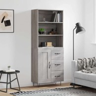 Visoka komoda siva sonome 69 5x34x180 cm od konstruiranog drva , 1 drvena vrata 3 ladice