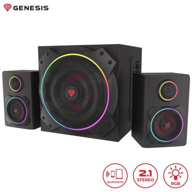 GENESIS Računalni zvučnici Helium 800, stereo 2.1, 60W RMS, RGB LED rasvjeta, Bluetooth 5.0, upravljačka ploča, daljinski upravljač, crnI
