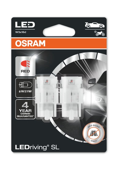 OSRAM LEDriving LED žarulje SL W21W/WY21W, W21W (7505) W3x16d, crvena