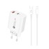 HURTEL Zidni punjač 20 W s USB-C kabelom 1 m, bijeli