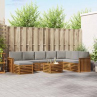 Set sofa, 9 kom, čvrsto drvo akacije, prirodna i svijetlosiva