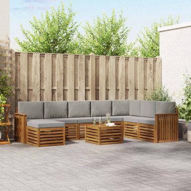 Set sofa, 9 kom, čvrsto drvo akacije, prirodna i svijetlosiva