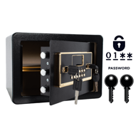 NIKCORP Oklopni kućni sef, elektronička brava i ključ, alarmni sustav, polica, dimenzije 25 × 35 × 25 cm, čelik, crna