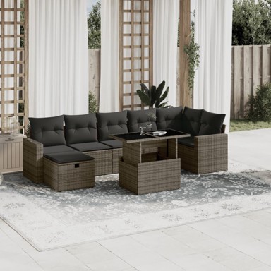 8-dijelni set vrtnih sofa od poliratana s jastucima sivi