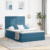 Krevet s prostorom za pohranu s LED-om 140 x 200 cm, tamno plavi