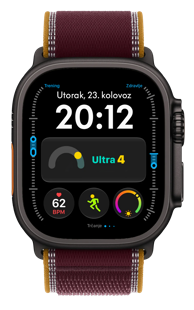 APPLE Pametni sat Watch Ultra 4 GPS + Cellular, 49 mm, kućište od titana Black, narukvica Trail Loop Burgundy S/M