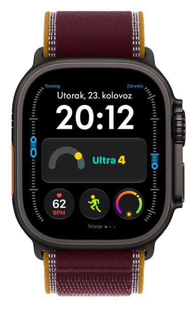 APPLE Pametni sat Watch Ultra 4 GPS + Cellular, 49 mm, kućište od titana Black, narukvica Trail Loop Burgundy S/M