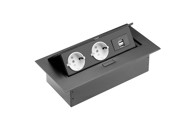 Utičnica ugradbena 2x šuko + 2x USB, crna