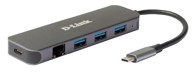 D-LINK USB hub DUB-2334, USB-C, 3x USB-A, 1x RJ45, 1x USB-C, sivi