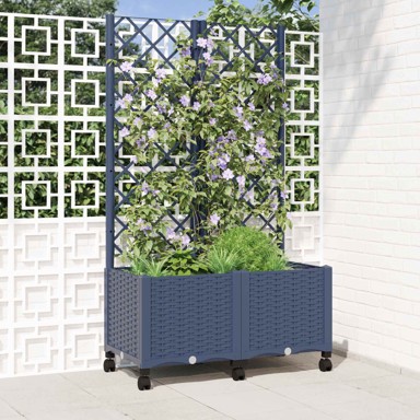 Vrtna saksija s rešetkom i kotačima 80x40x146 cm, plavo-siva
