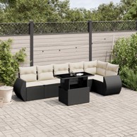 7-dijelni set vrtnih sofa od poliratana s jastucima crni