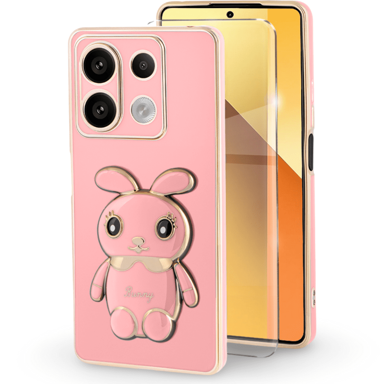 Stražnja maskica za Xiaomi Redmi Note 13 5G, zec, roza + 9H kaljeno staklo