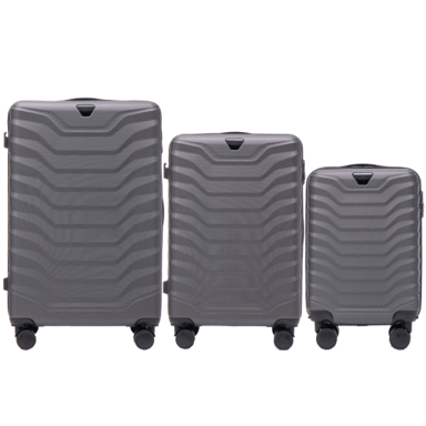 WINGS Set kofera PEAFOWL, 3 kom (V, M, S), ABS+, tamno siva
