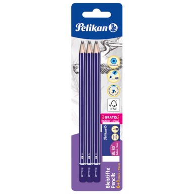 PELIKAN Grafitna olovka HB Standard PK6 + gumica AL30 914341, blister