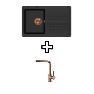 AQUASANITA Set sudoper Notus SQ101W i slavina Zora PVD, Black metallic/bakar