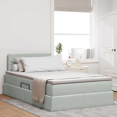Krevet s od storage 120 x 190 cm, baršun, blok sa kvadratićima, svjetlosiv