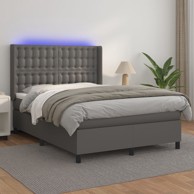 Krevet box spring s madracem LED sivi 140x190cm od umjetne kože