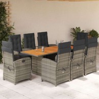 9-dijelni vrtni set poli-ratan, sivi