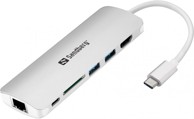SANDBERG Docking stanica 136-18, USB-C, 2x USB-A, 1x HDMI, 1x ethernet, 1x SD/microSD, sivi