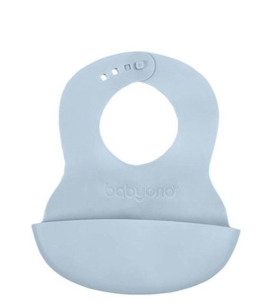 BABYONO Silikonski podbradak, 6+ mjeseci, pastelno plava, silikon