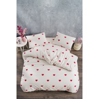 MILA HOME Posteljina Mini Hearts 200x220 cm za bračni/produženi krevet od renforce pamuka s uključenom plahtom 4-dijelna krem