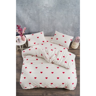 MILA HOME Posteljina Mini Hearts 200x220 cm za bračni/produženi krevet od renforce pamuka s uključenom plahtom 4-dijelna krem
