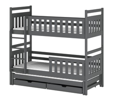 Drveni dječji krevet na kat Klara s tri kreveta i ladicom, 200 x 90 cm, grafit