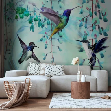Tapeta Flying Hummingbirds, zelena, 350x256 cm, standard