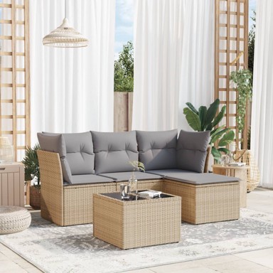 5-dijelni vrtni set sofa s jastucima bež od poliratana