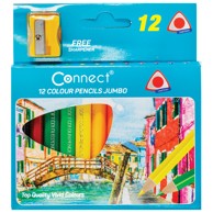 CONNECT Drvene boje Jumbo, trokutaste, kratke, 12 boja + šiljilo, blister