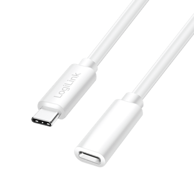 LOGILINK USB C 2.0 produžni kabel 1 m, PD 3.0 100 W, C/M na C/F, 480 Mb/s, bijeli