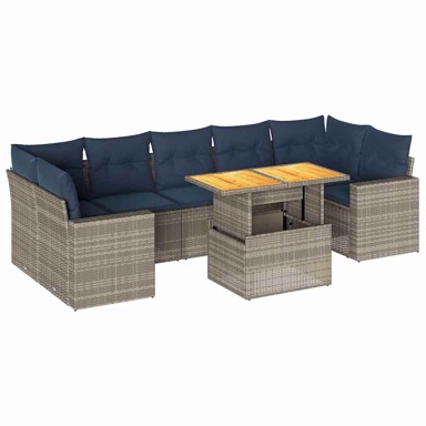 8-dijelni set vrtnih sofa od poliratana s jastucima, sivi
