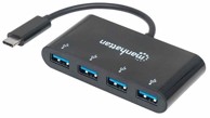 MANHATTAN USB hub, USB-C, 4-portni USB, crni